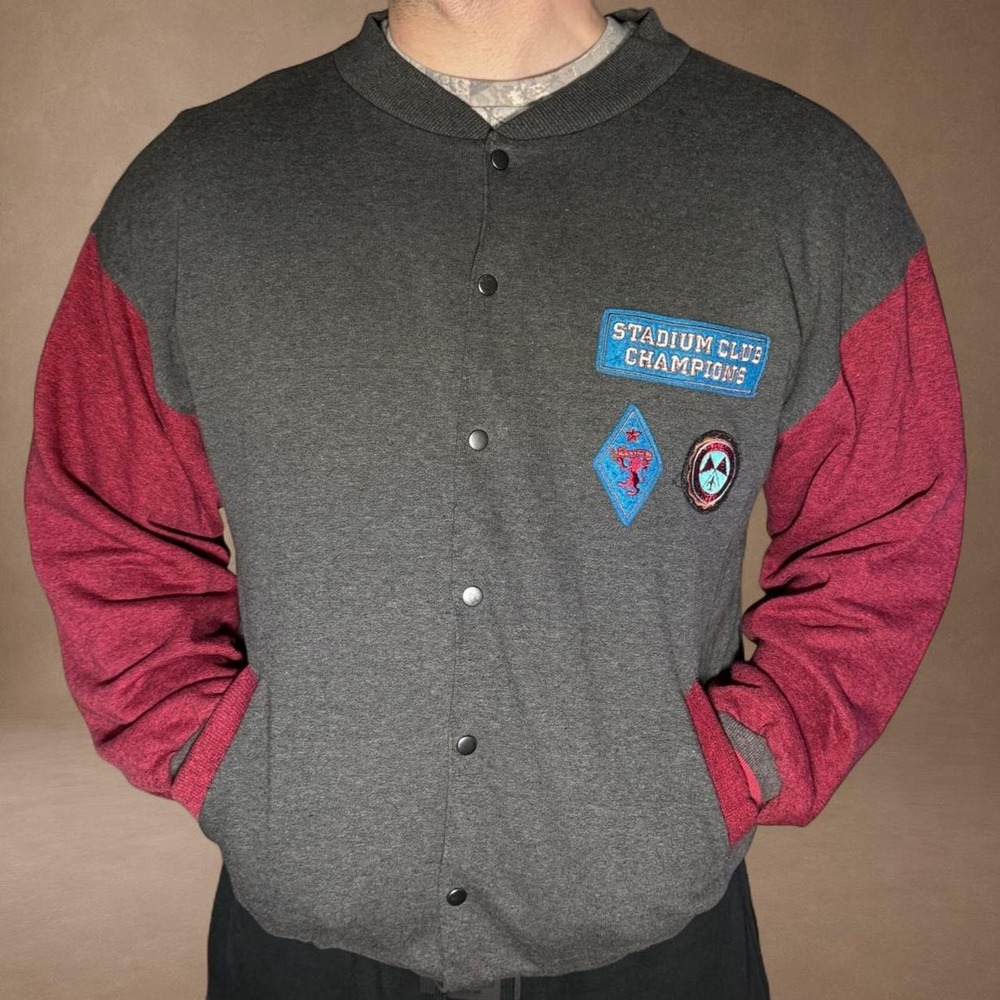 Vintage Varsity Jacket XL Gray Burgundy Letterman Bomber Stadium Club